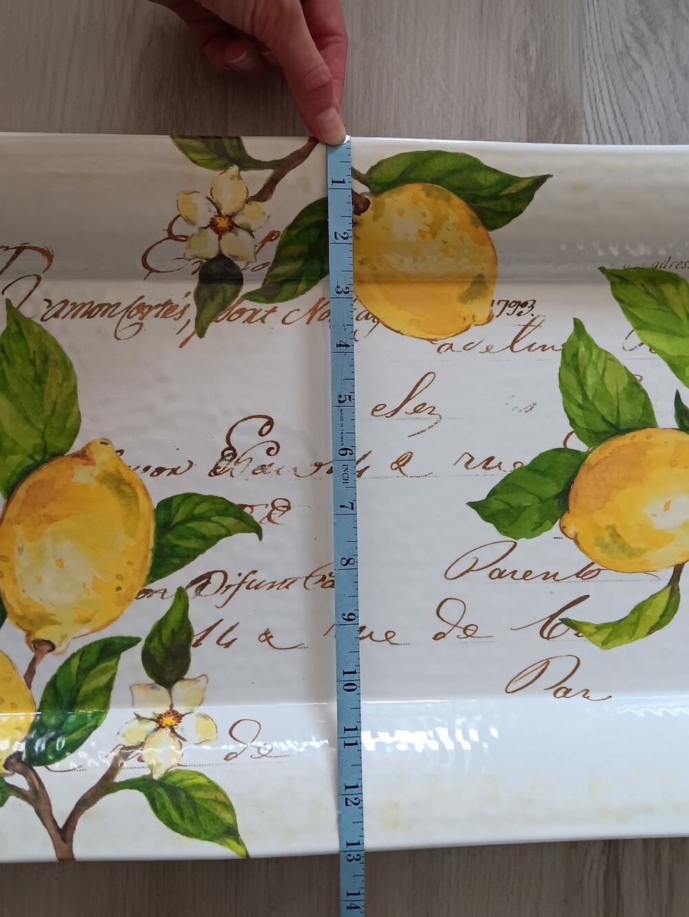 Nicole Miller Home Lemon Fruit Serving Tray Melamine White Yellow Green 21.5" - Picture 5 of 11
